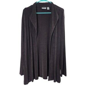 Chicos Travelers Womens Sz 3 Open Front Tunic Top Slinky Knit Long Sleeve Brown